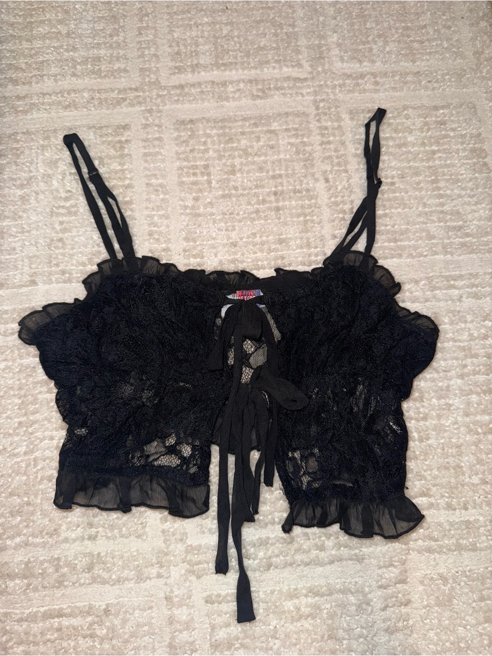 Urban Outfitters Black Lace Ruffle Crop Bandeau Top